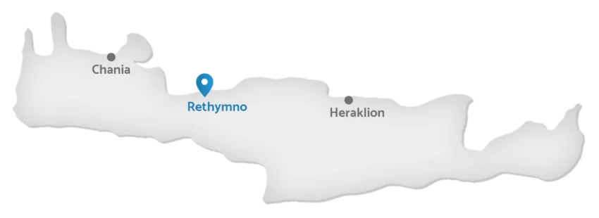 Karte von Kreta mit Pins bei Heraklion, Chania und Rethymno