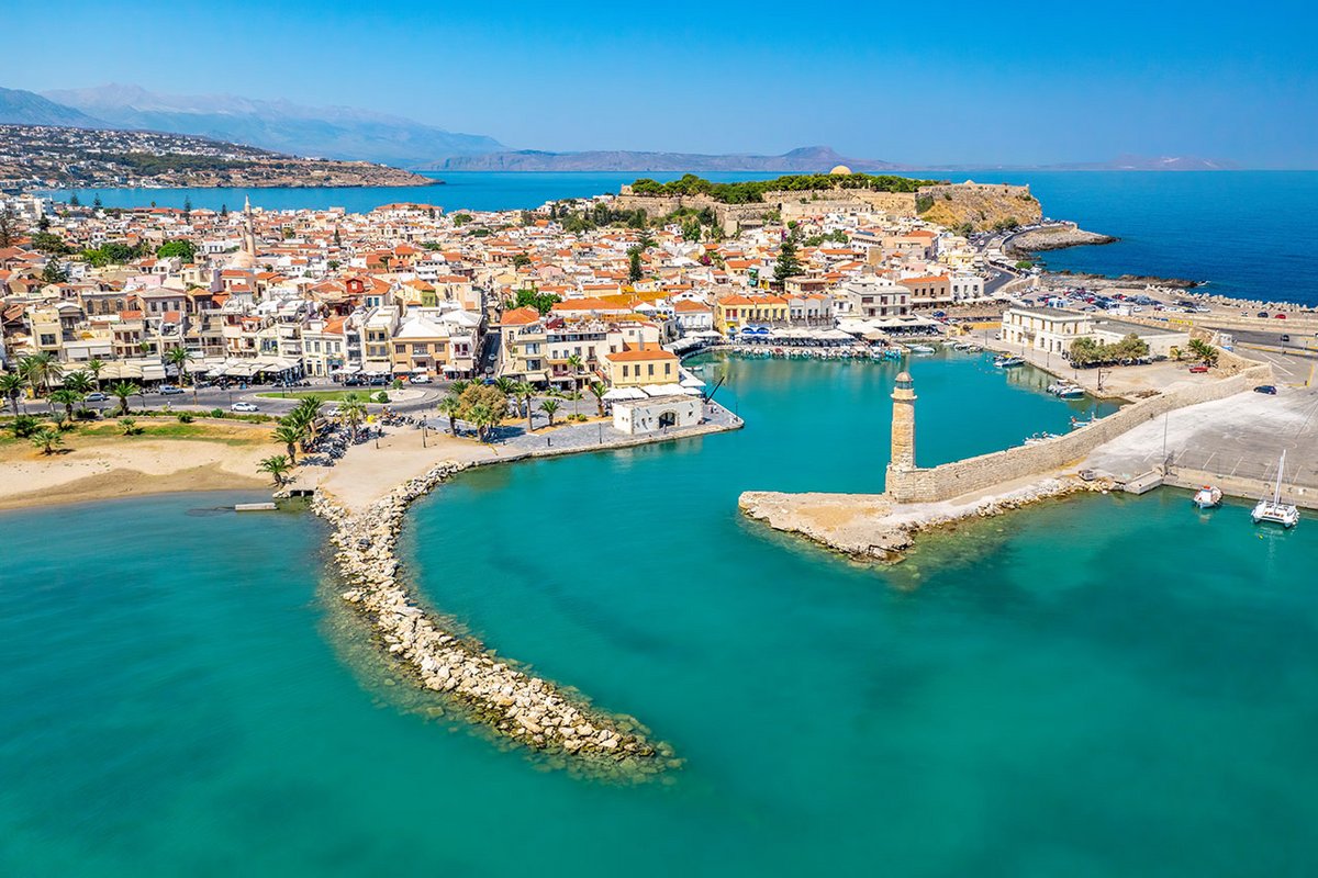 Aerial view of the marina in Rethymno, Crete, Greece